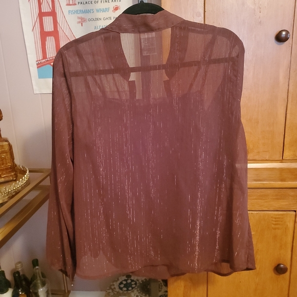 90's Set Cami Sheer Shirt Brown Boho - Picture 6 of 7